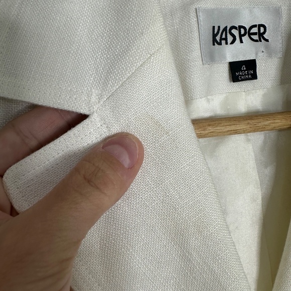 NWT Kasper 2-Piece 100% Linen Cream Ivory Embroidered Cut Out Suit Blazer Set - Picture 11 of 13